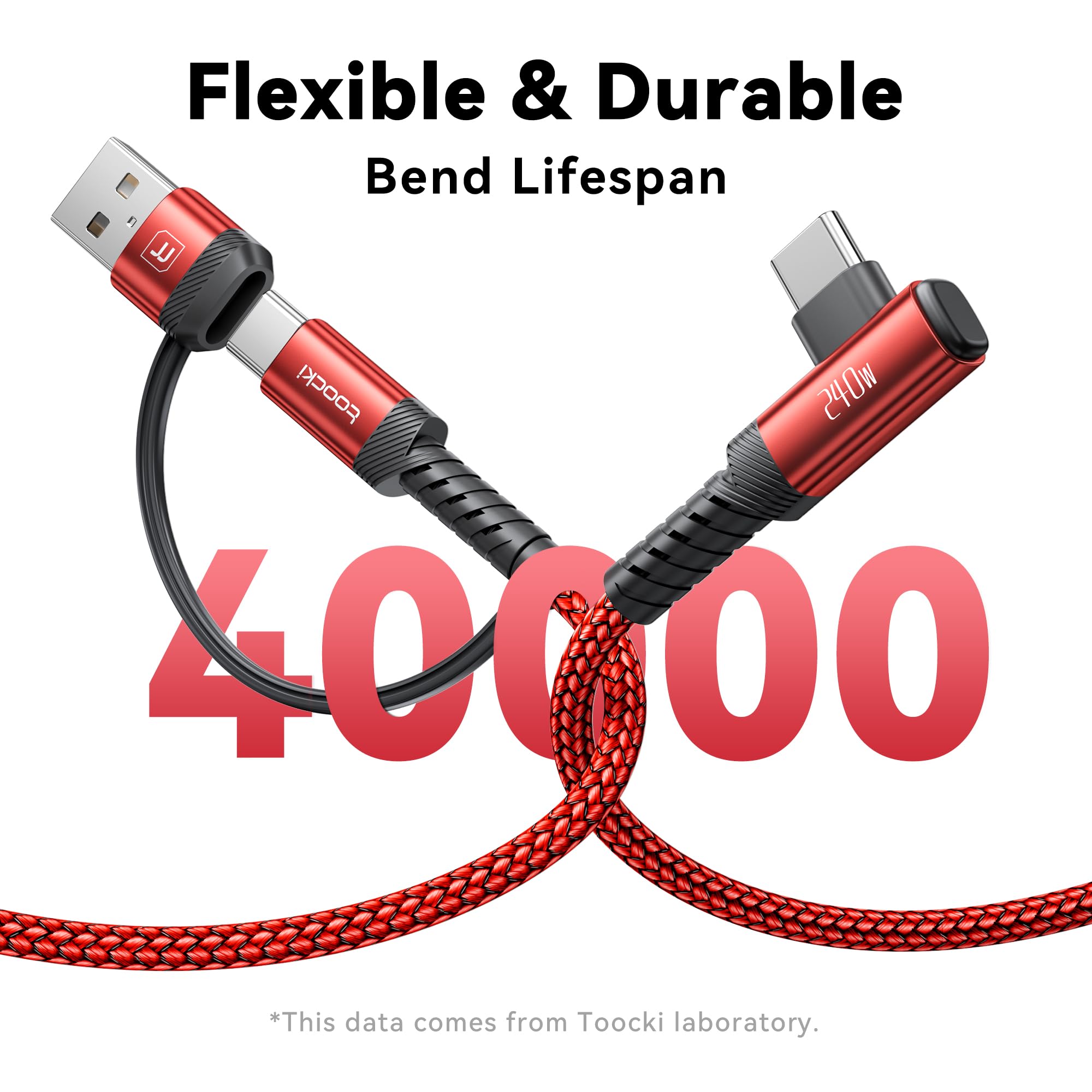 toocki Cavo da USB C a USB C da 240 W, 3,1 m, confezione da 2, cavo di ricarica 2 in 1 da USB A/C a tipo C, ad angolo retto PD 3.1, ricarica rapida per iPhone 17, 16, 15 Pro Max, MacBook Pro, iPad