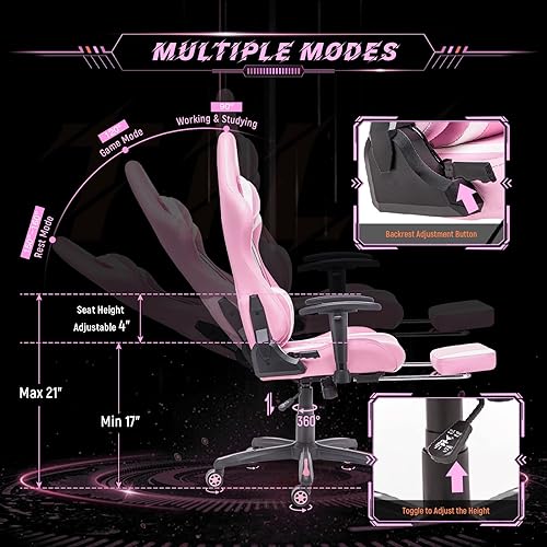 Miniatura 4 de AA Products - Silla ergonómica para videojuegos, silla ergonómica de carreras de computadora con respaldo alto, silla de oficina ajustable con