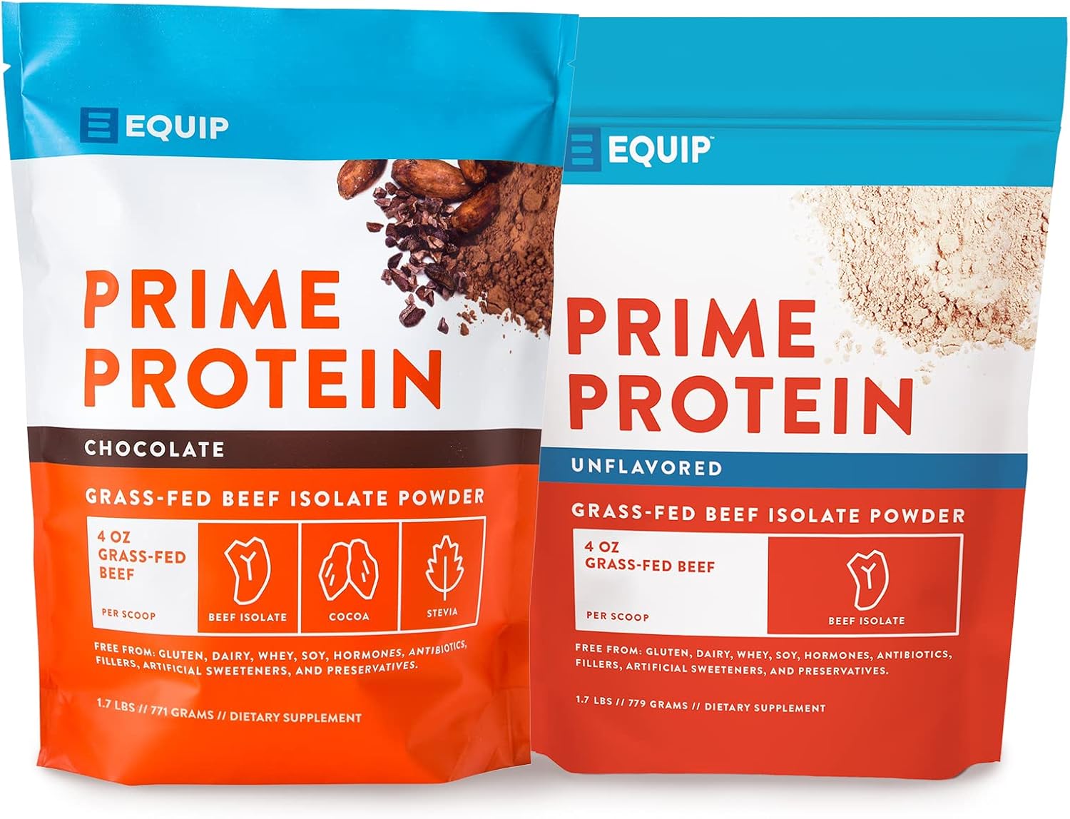 Amazon.com: Equip Foods Bundle - Prime Protein - Chocolate & Unflavored - Grass Fed Grass Finished Protein Powder