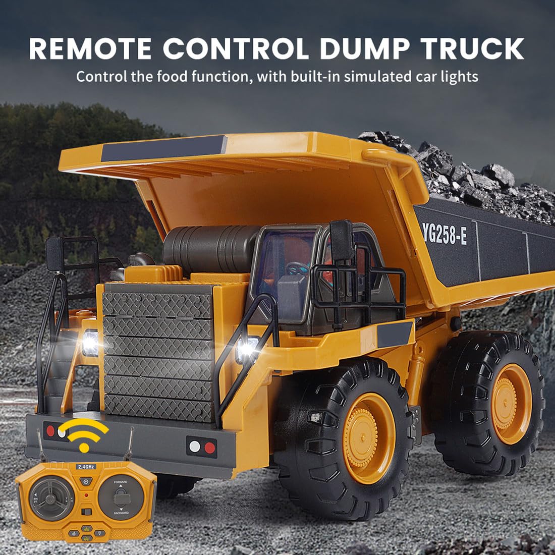 Alloy Engineering Mining Truck dla dorosłych, skala 1/24 2,4 G 9CH stop RC wywrotka górnicza ze światłami i efektami dźwiękowymi, maksymalna nośność wynosi do 2,5 kg