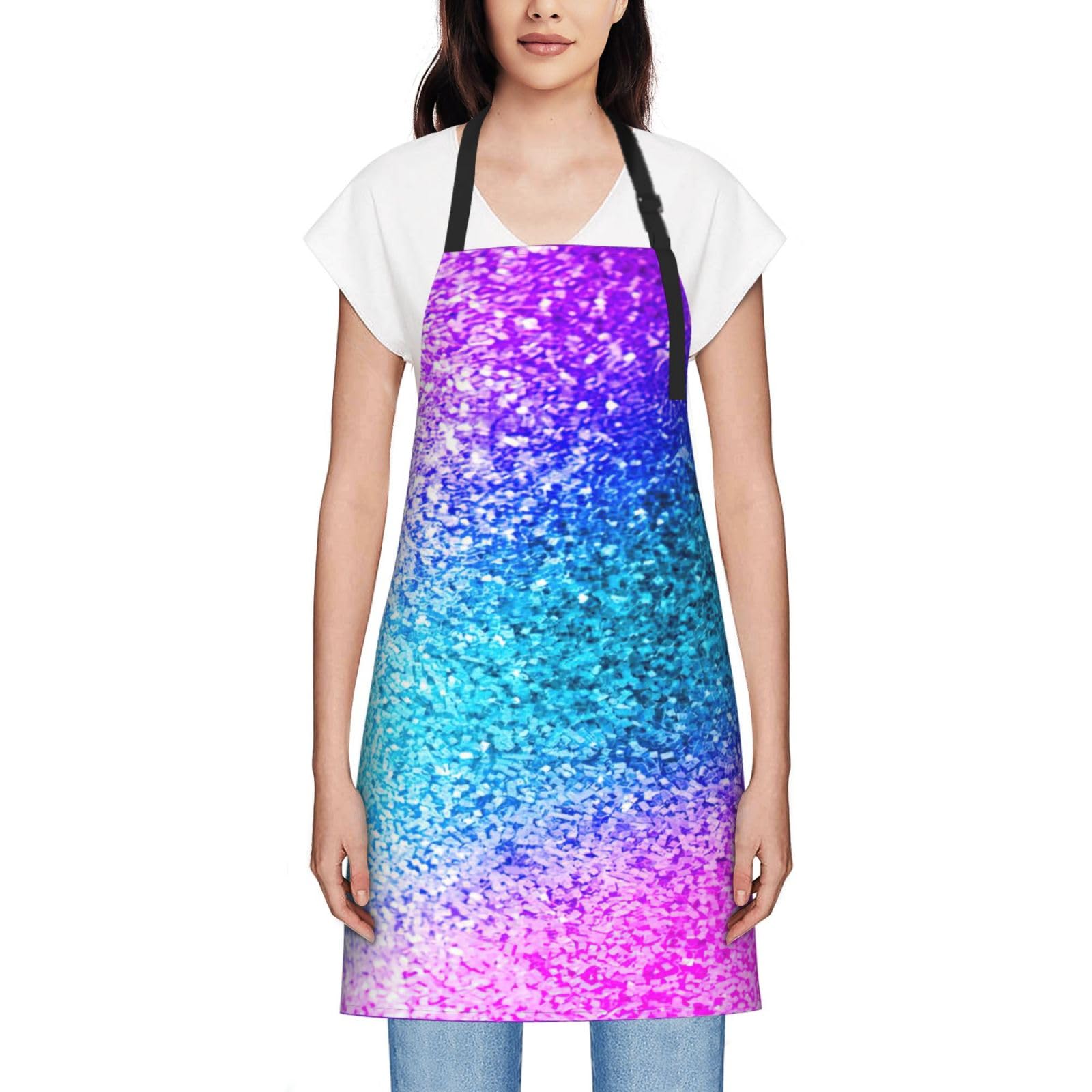 Duwaa Unisex Black Glitter Sequin Spot Print Adjustable Bib Kitchen Apron, Cooking Apron Women Chef Aprons For Kitchen Gardening Painting