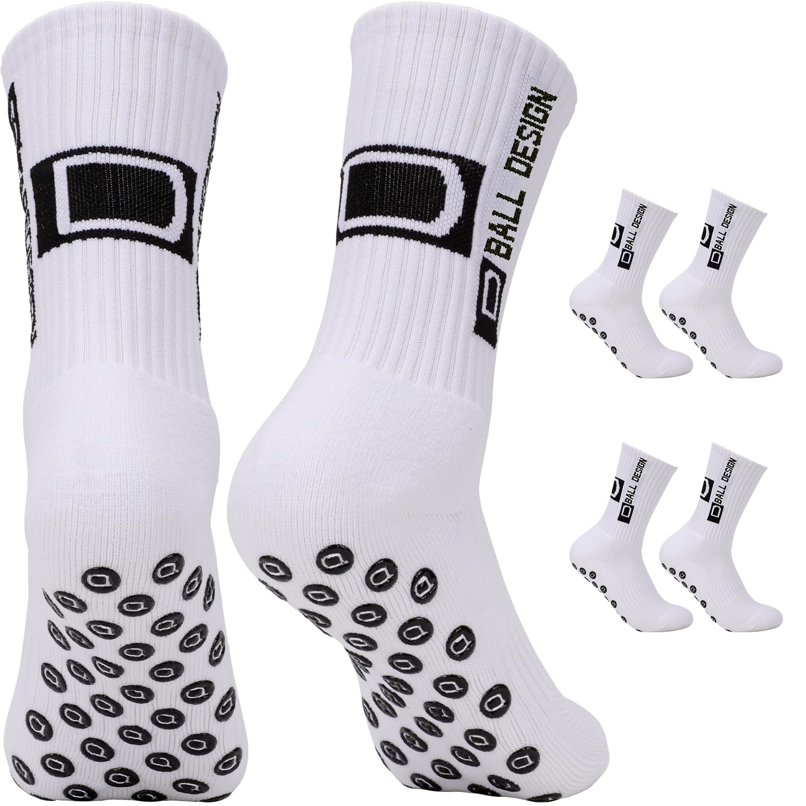 2 Pairs Football Grip Socks for Men, Anti Slip Football Socks with Rubber Dots, Breathable Athletic Sports Socks for Football Volleyball Yoga Running