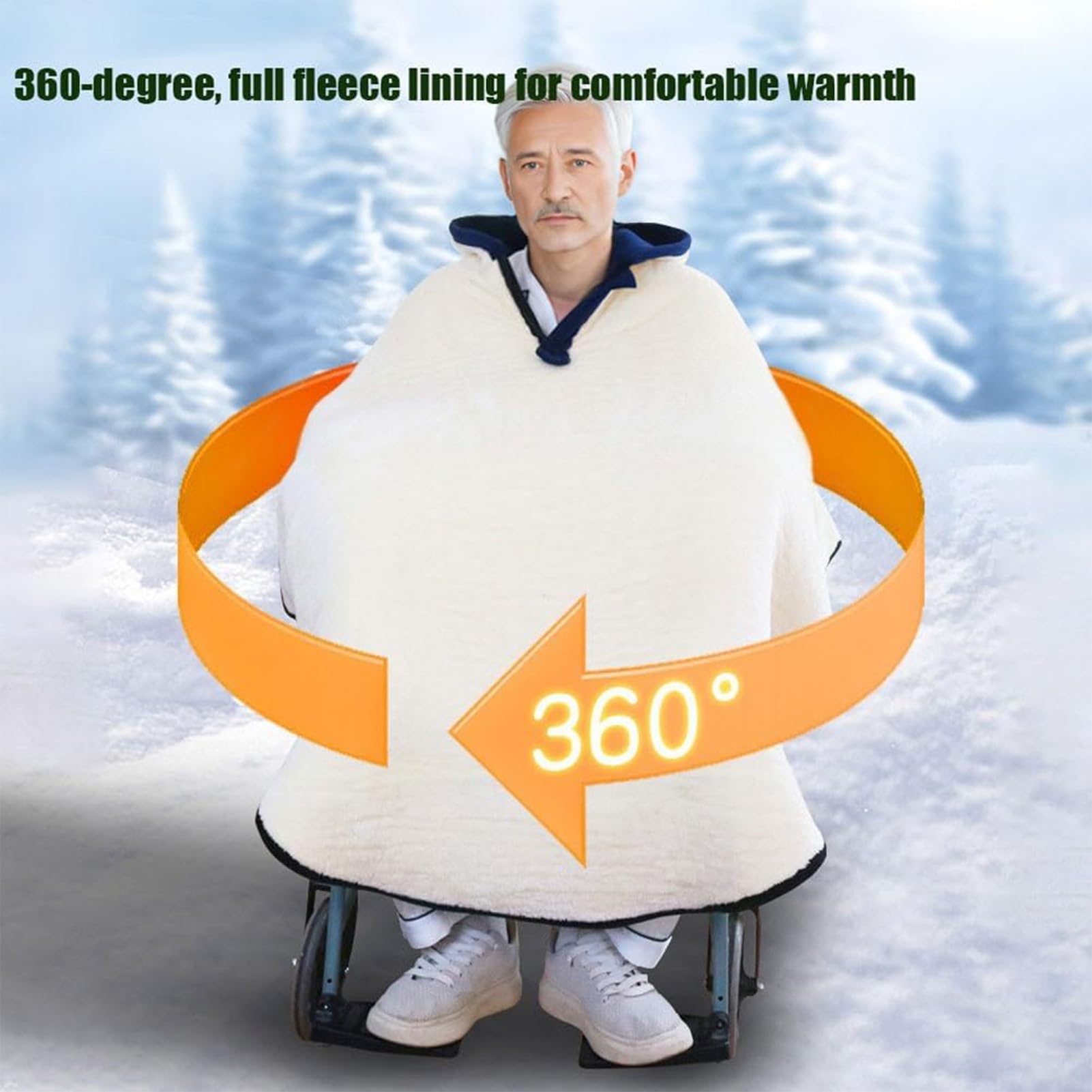 Manta para Silla De Ruedas, Saco Silla De Ruedas, Mantas Termicas, Manta Gruesa y Cálida para Silla De Ruedas, Poncho para Silla De Ruedas con Capucha, Capa Forrada