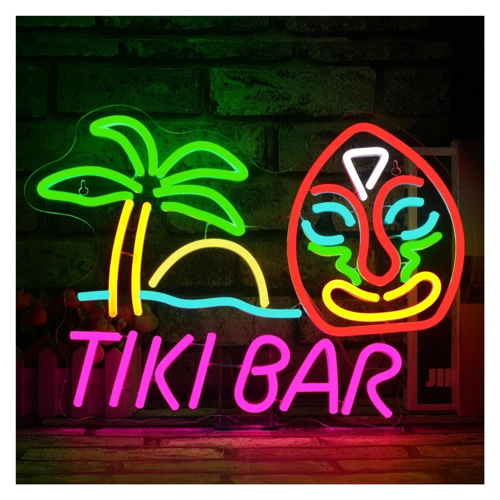 SHOUXI Sign Lamp Tiki Bar Neon Sign Light Dimmable for Tiki Mask Party Beer Pub Party Man Cave Club Bar Wall Decor 42cmx32cm