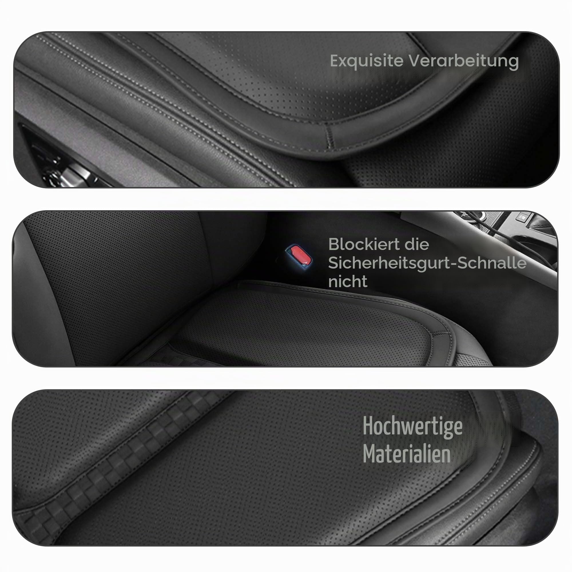 Autositzkissen aus Memory-Nappaleder, multifunktionaler Sitzschutz, ergonomisches Design, hochwertiger Memory-Schaum, bequemes, atmungsaktives Kissen (schwarz, 2 Stück)