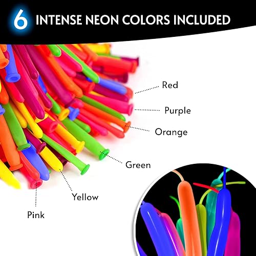 Miniatura 3 de Glow King Globos de neón para atar – Globos de fiesta fluorescentes que brillan en neón para atar animales de globo, suministros de fiesta reactivos