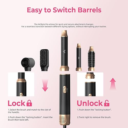 Miniatura 7 de Juego de cepillos para secador de pelo 5 en 1, moldeador de aire caliente desmontable, cepillo de secador, 3 ajustes de calor, estilizador