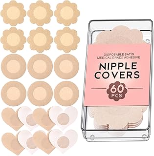60 Pieces Pasties Nipple Covers - Disposable Nipple Petals, Nipple Stickers Beige, Medium