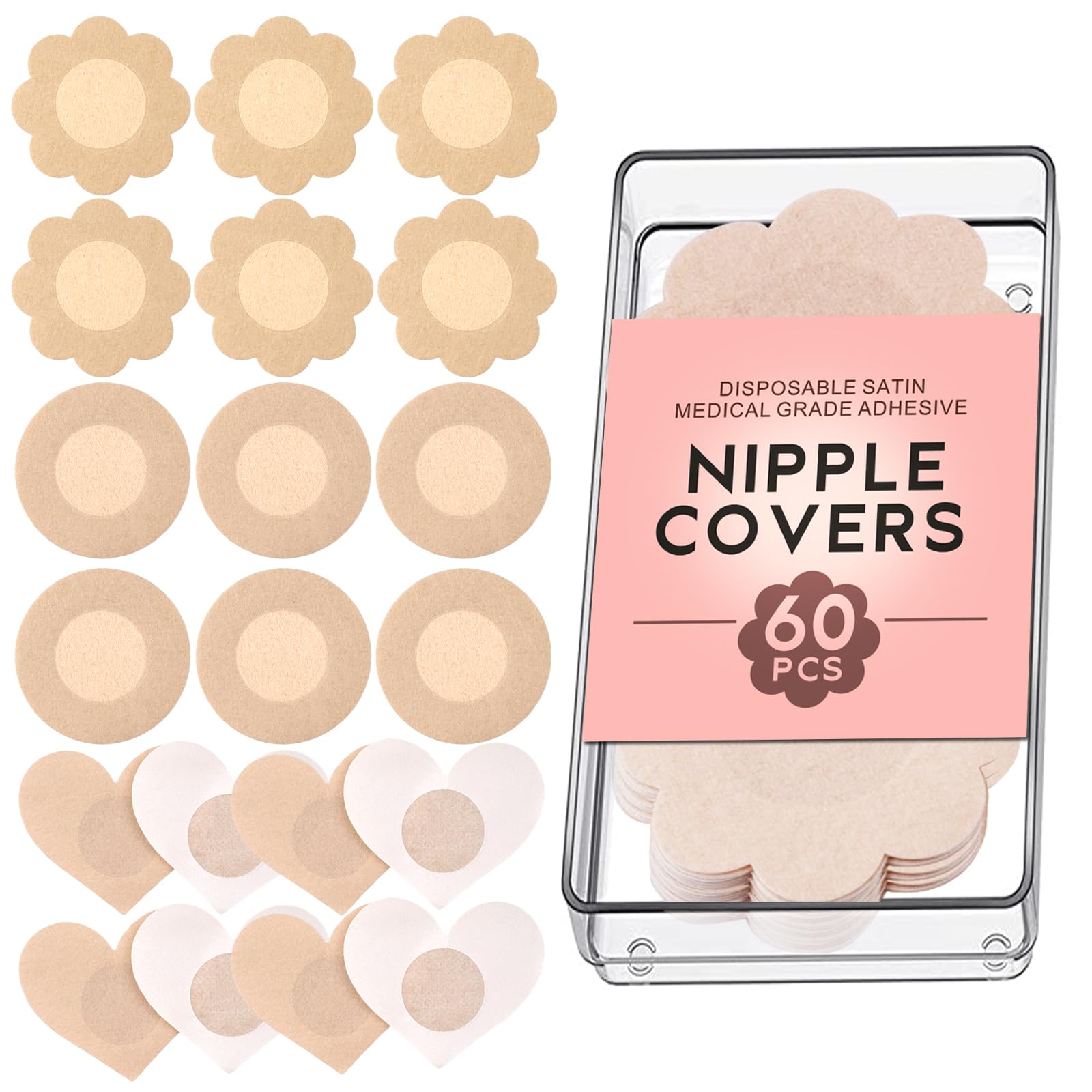 Sponsored Ad - 60 Pieces Pasties Nipple Covers - Disposable Nipple Petals, Nipple Stickers Beige, Medium