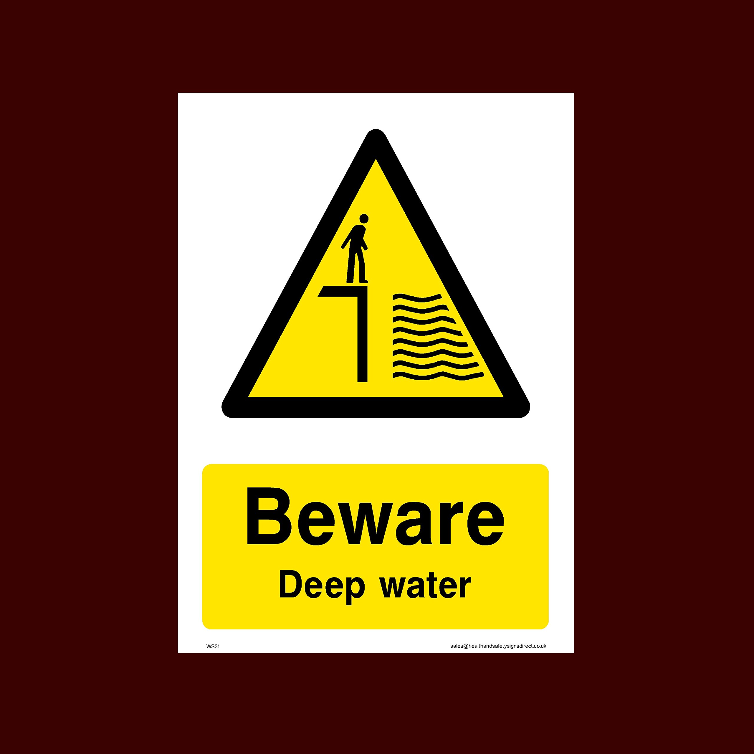 Ussp&S Beware Deep Water Plastic Sign (Ws31) - No Swimming, No Diving, No Sailing, Deep Water, Eating & Drinking, Slippery
