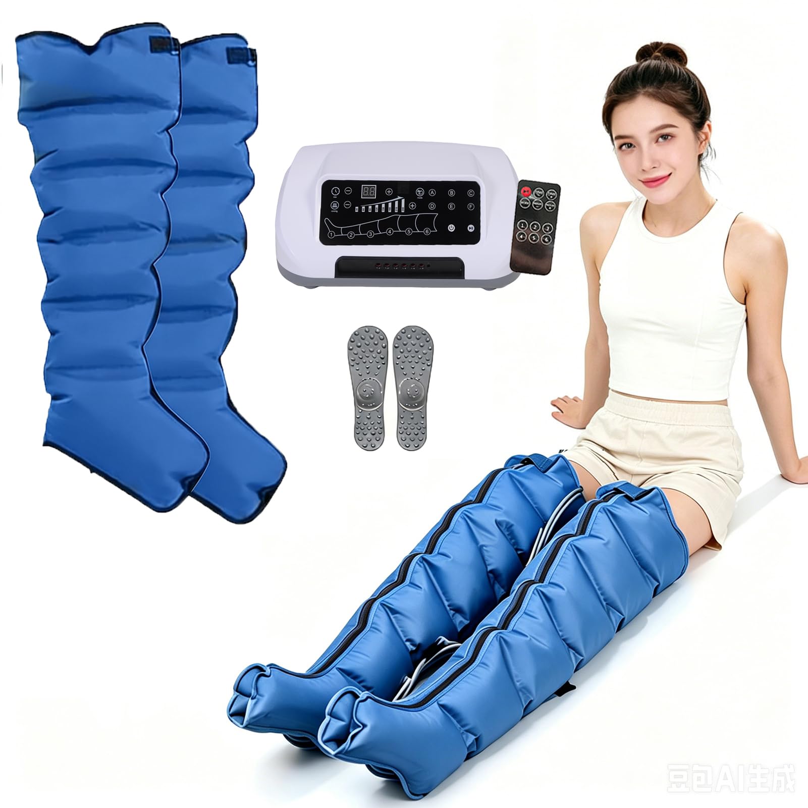 Presoterapia Piernas y Abdomen,Máquina de Presoterapia para Casa, Masajeador De Piernas Circulacion con 6 Cámaras,6 Modos, 20-250mmHg y 1-60mins,Zonas seleccionables por Separado