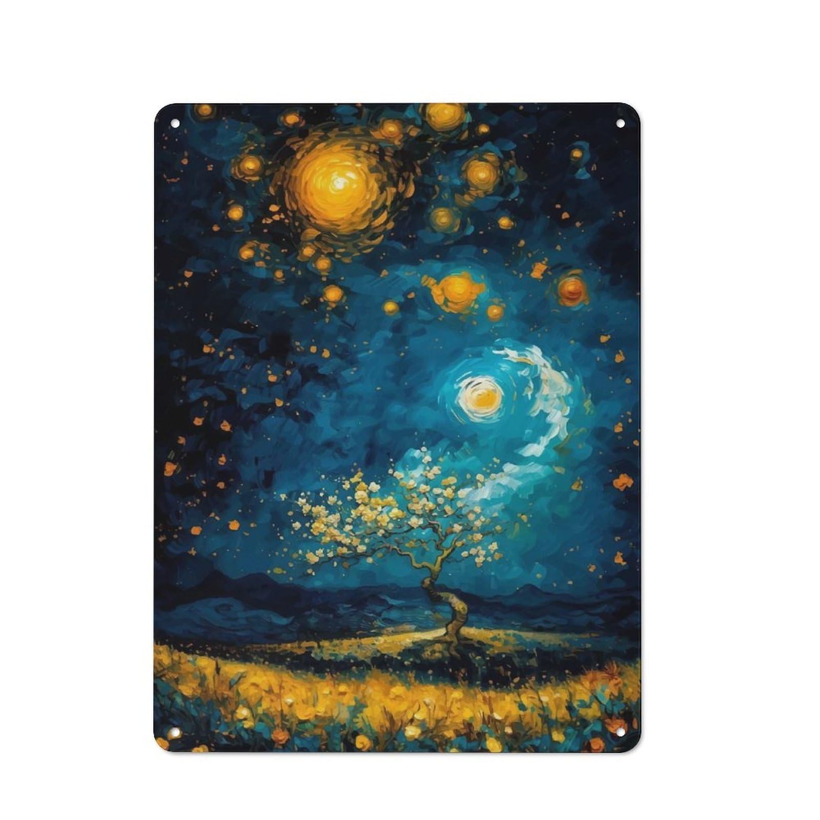 Junmoney Starlit Blossoms Tin Wall Plaque 40X30cm With For Hallway Wall, For Home Interiors, Feature Walls And Decorative Displays