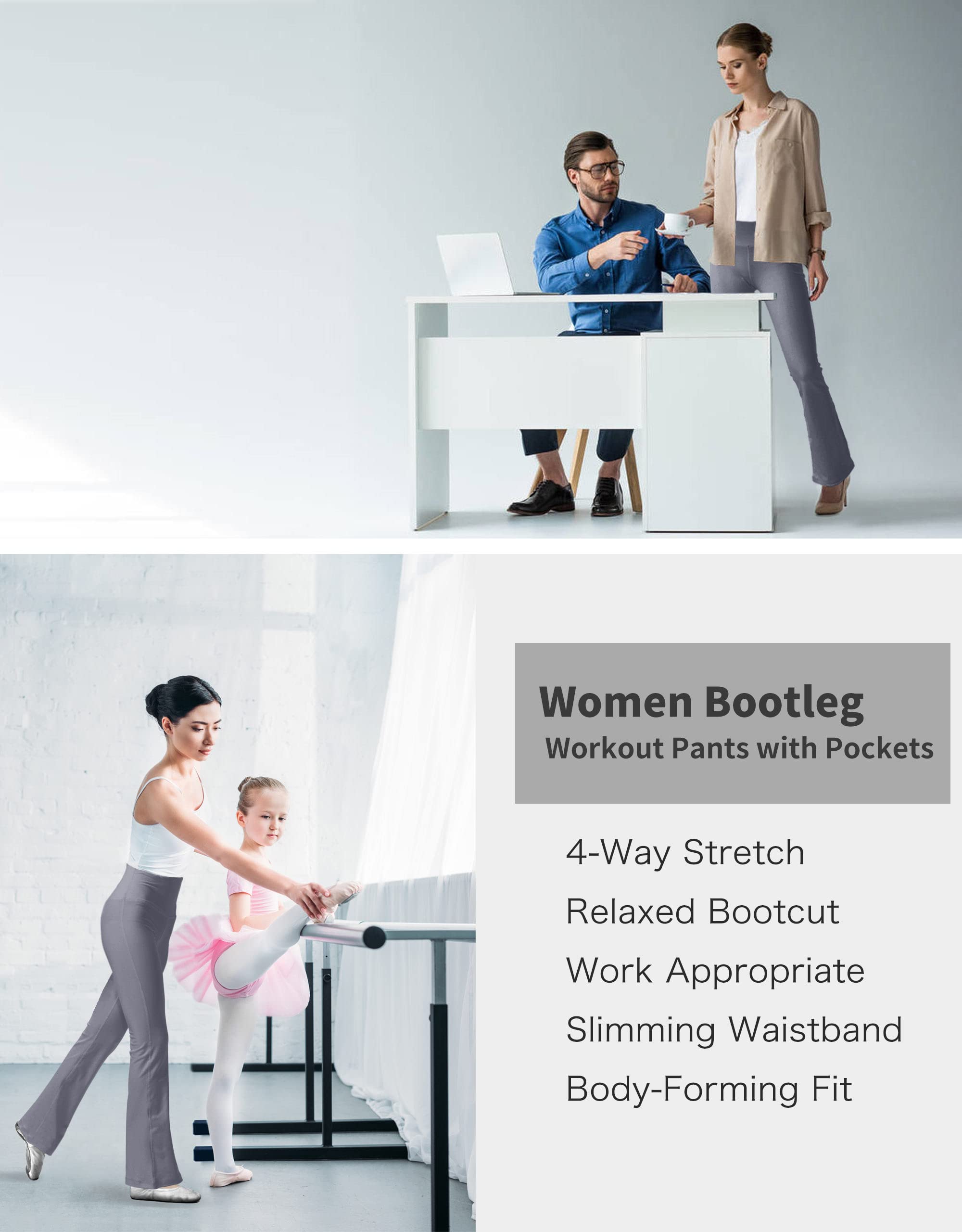 LaiEr Pantaloni da Yoga da Donna con 4 Tasche Pantaloni da Lavoro a Vita Alta 4 Vie Stretch Controllo Pancia Pantaloni Lunghi Svasati, (2 Tasche Laterali e Posteriori),