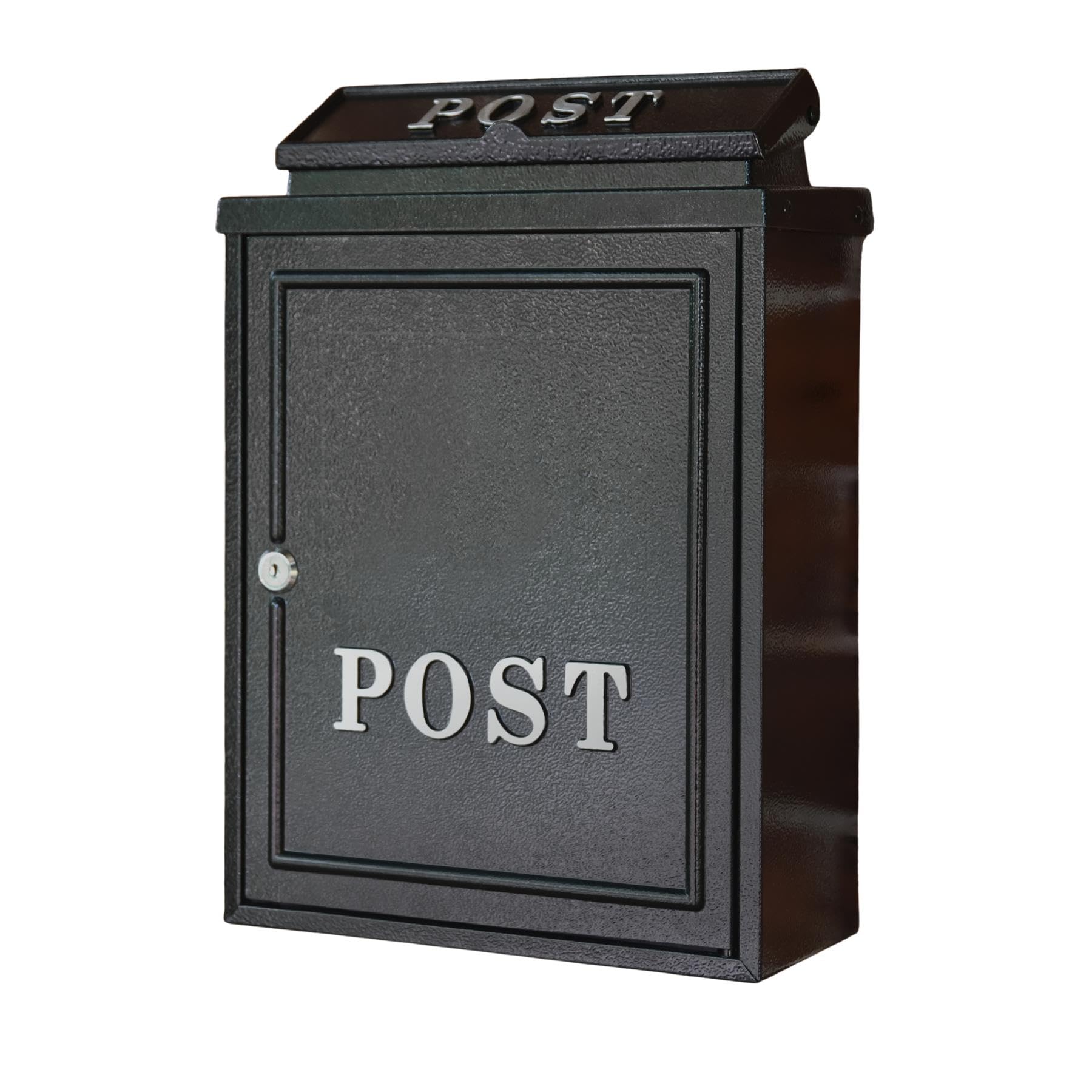 Black "Oxford" Wall Mounted Post Box with Silver Text