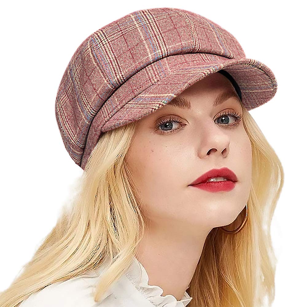 ColorSun Women's Newsboy Caps Newsboy Hats for Women Cabbie Fiddler Octagonal Paperboy Hat - red - One Size
