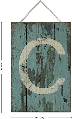 Vista 264 de Letrero colgante de madera con letra A, letrero de madera, decoración del hogar, 26 letras del alfabeto de metal, placa de madera, decoración