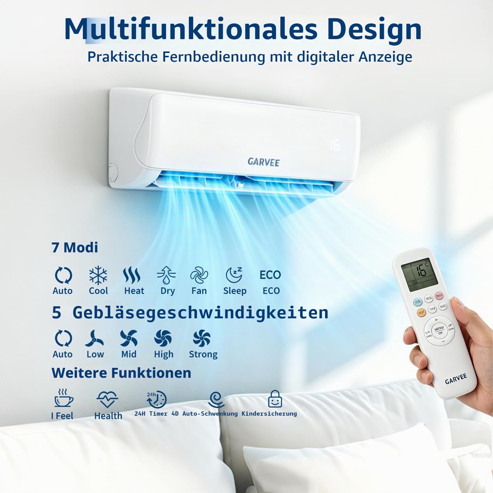 Klimaanlage Split, Inverter Klimagerät mit Kühlung und Heizung, Split Klimaanlage Wandmontage, 12000 BTU(3.5 kW), WiFi&App, Sehr Leise, R32 Kältemittel, Montagematerial, bis 100qm [Energieklasse A++]