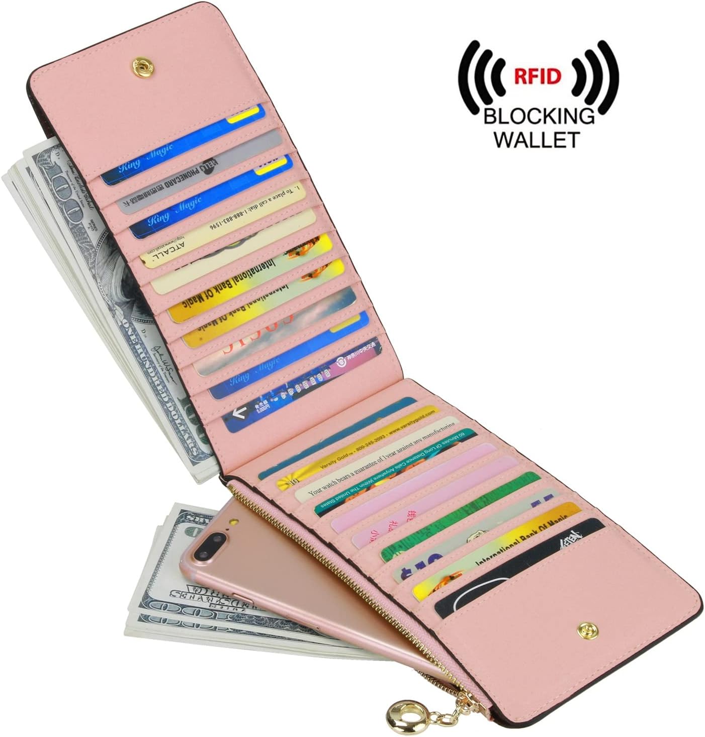 YALUXE Women's RFID Blocking Genuine Leather Wallets Cell Phone Pocket Card Holder Organizer Coin Purse with Zipper Pocket - Image 2