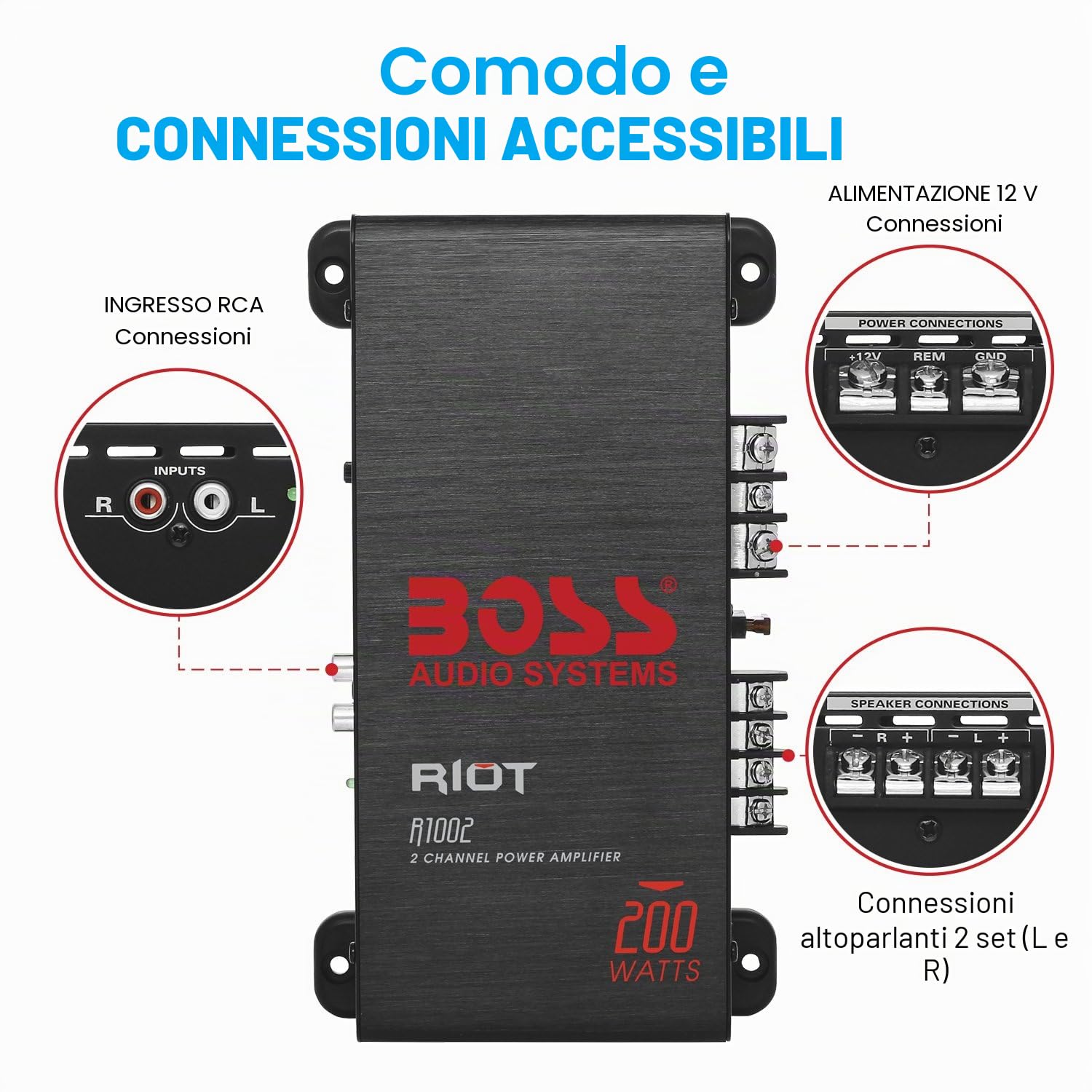 Boss Audio R1002 200W Riot 2 canali Amplificatore ad alta potenza