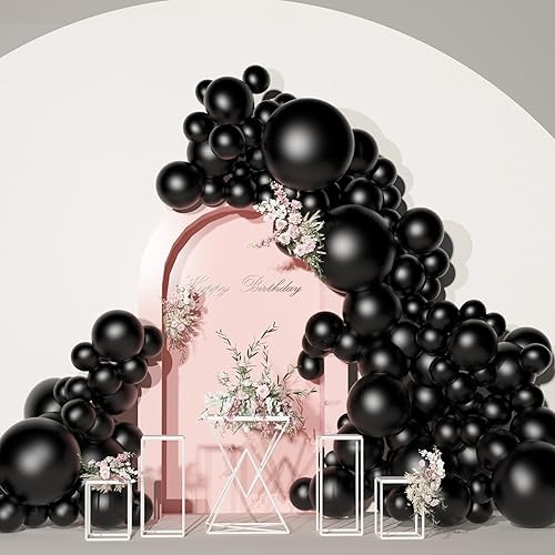 Black Balloon Garland Arch Kit - 121 pcs - Black 5/10/12/18 different sizes of Black latex Balloon Arch Kit, perfect for Birthday Party, Graduation, Baby Shower, Wedding Decoration (black balloons)