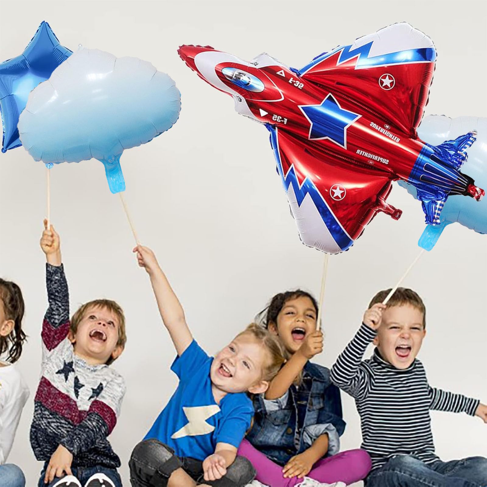 3PCS Fighter Jet Foil Balloons - 42 Inch Airplane Party Decor For Kids Birthday