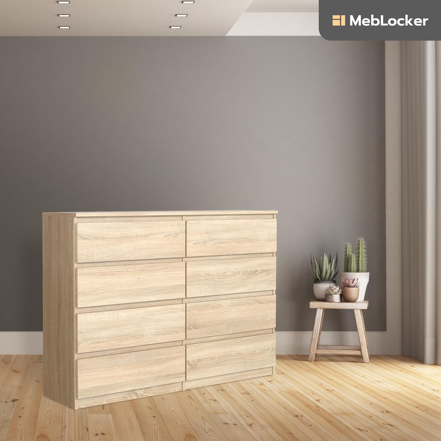 Cómoda 120 cm, 8 Cajones, Roble Sonoma