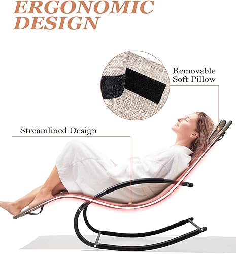 Miniatura 5 de Crestlive Products Mecedora de patio curvada con almohada para playa, patio, piscina al aire libre, interior, marco de acero gris (2 unidades, beige)