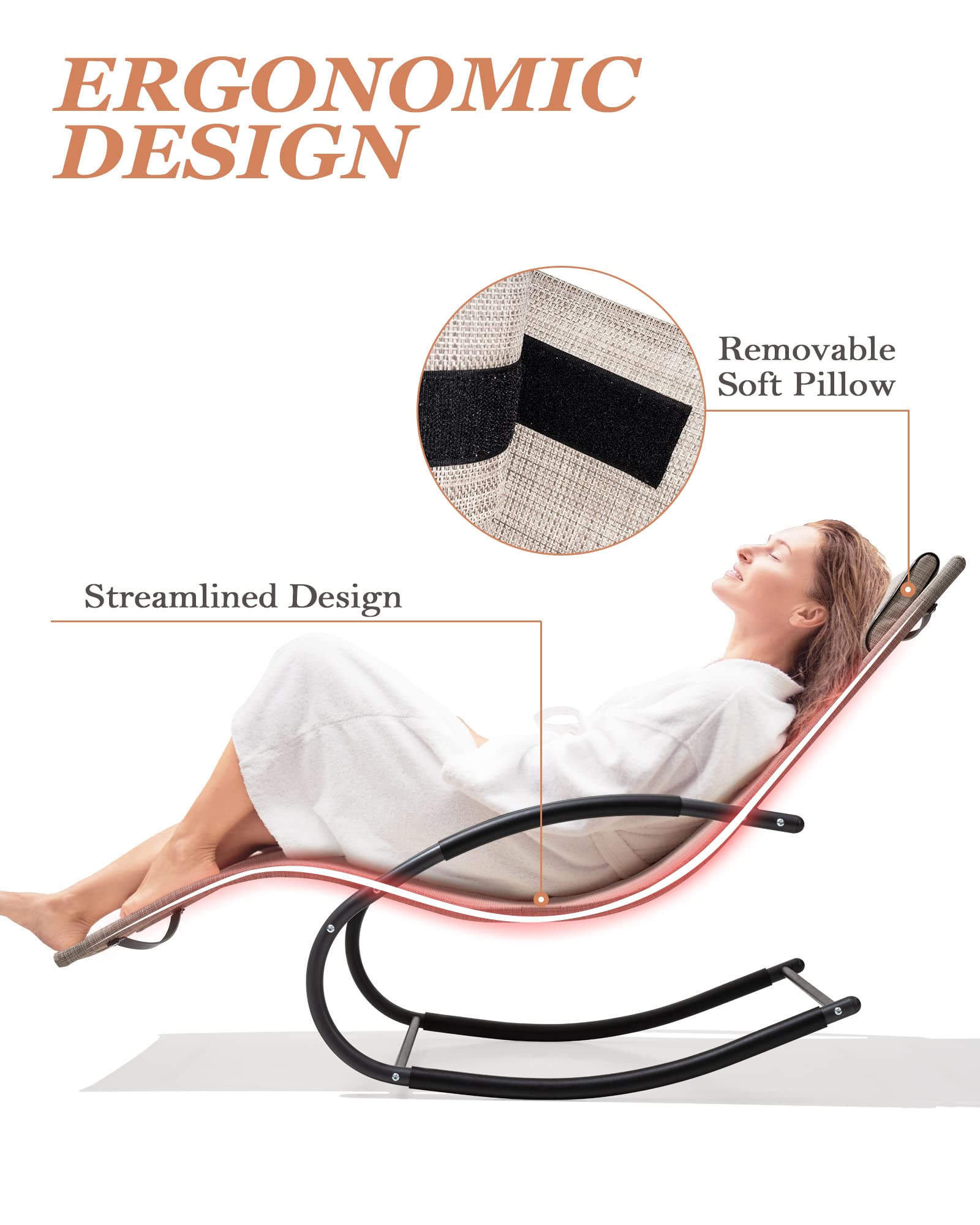 Mecedora de patio curvada con almohada para playa, patio, piscina al aire libre, interior, marco de acero gris (2 unidades, beige) 5