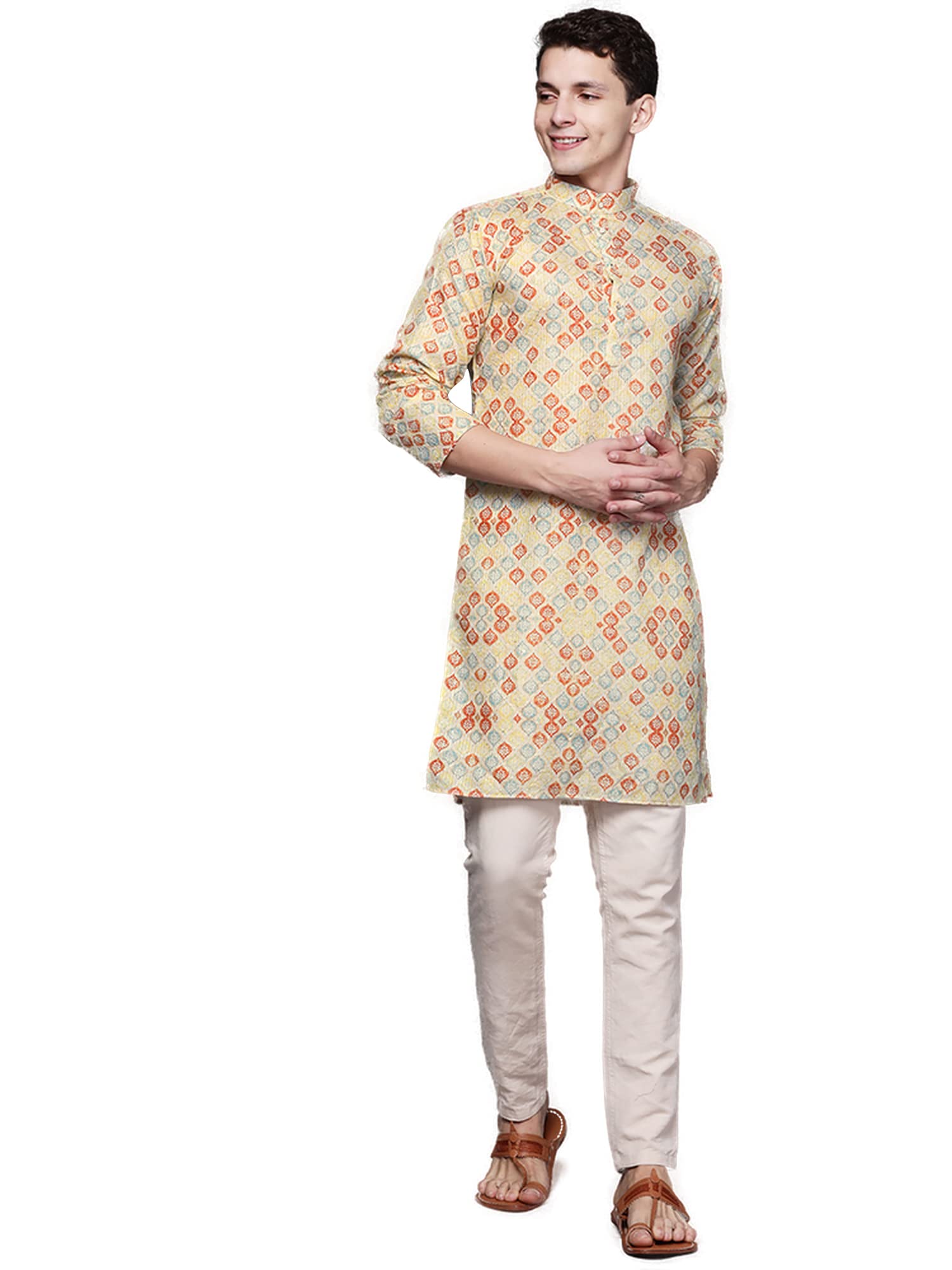Indo Era Men's Cotton Straight Fit Festive Straight Long Kurta (MKT2BL1115) in neutral