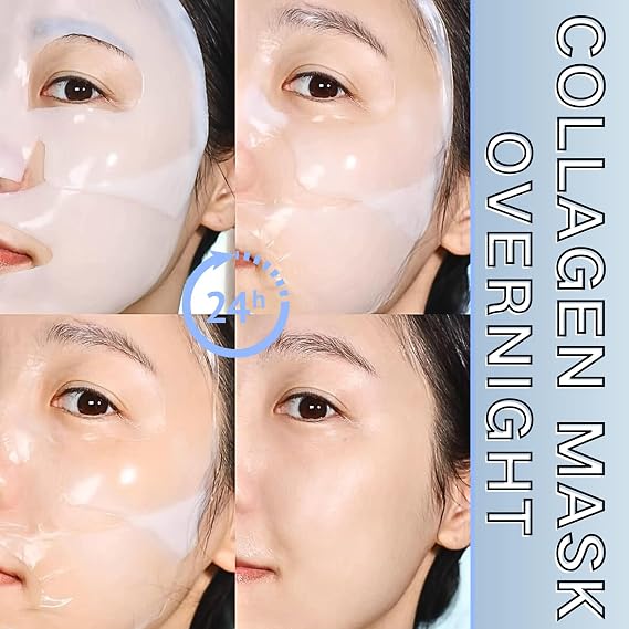 Collagen Face Mask Overnight, Bio Korean Glass Skin Mask 4PCS Skincare Collagen Gel Mask, Deep Hydrating collagen Overnight mask, Bio Hydrogel Jelly Gel Elasticity, Glows, Firms Skin