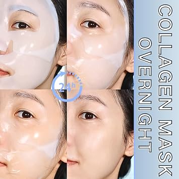 Collagen Face Mask Overnight, Bio Korean Glass Skin Mask 4PCS Skincare Collagen Gel Mask, Deep Hydrating collagen Overnight mask, Bio Hydrogel Jelly Gel Elasticity, Glows, Firms Skin