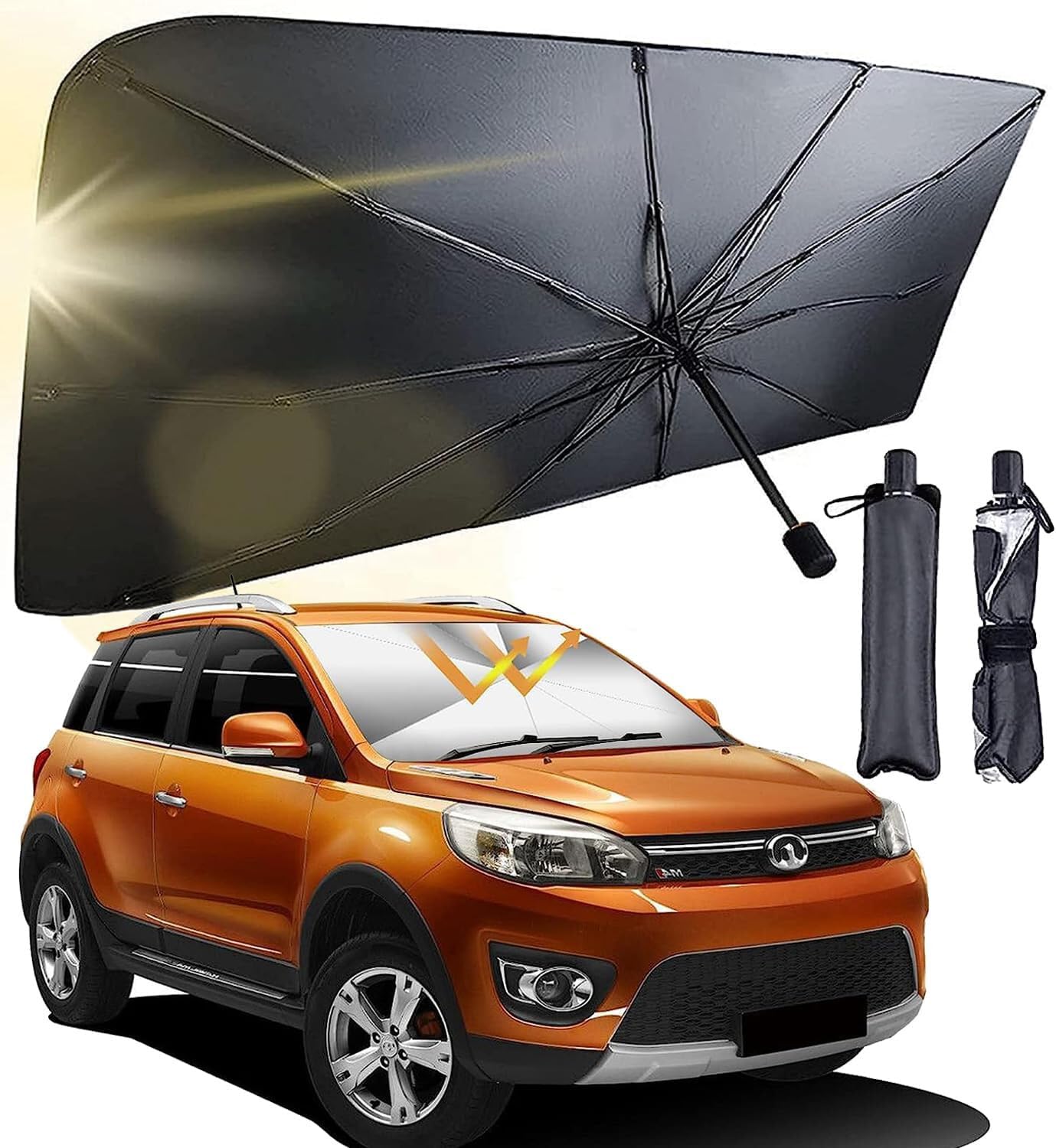 IDOR STORE Ombrello Parasole Pieghevole per Parabrezza Auto, Anti-UV, 130x77 cm, Universale, con Fodero