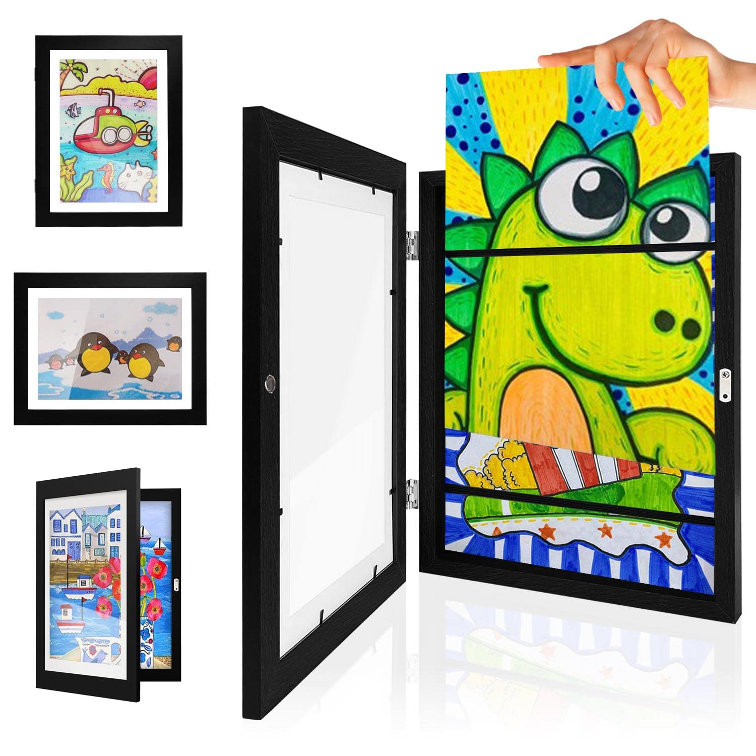 Kids Art Frame, Kids Artwork Display Frame A4 Front Opening Childrens Art Projects Wooden Frame for 150 Pictures, Display or Storage Your Kids Drawing Crafting