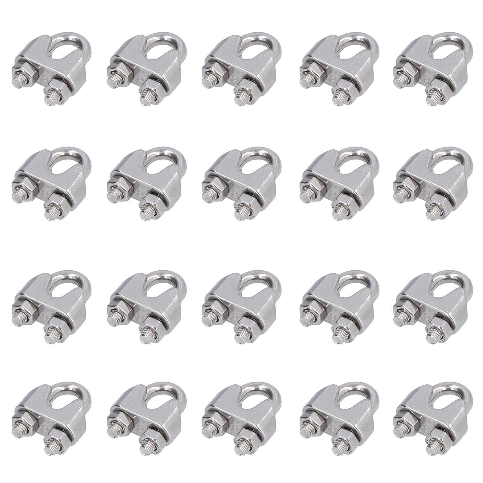 Ejoyous 20 Pz Morsetto per Fune in Acciaio Inossidabile 304 Clip per Fune M2 M8 per Cavo di Rigging Guardrail Bandiera Carico Fisso Collegamento Temporaneo a Corda (M4 (4mm))
