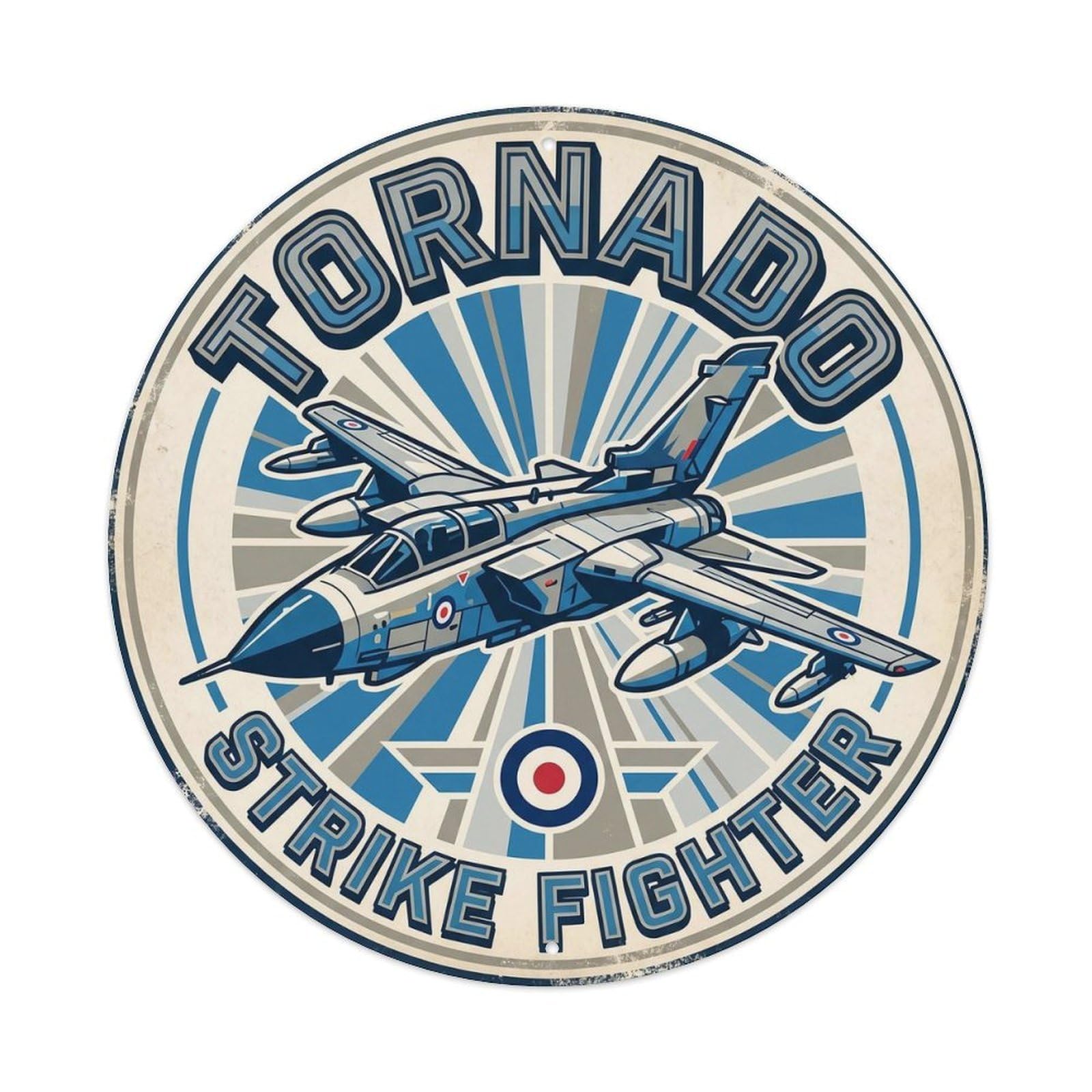 Cold War Tornado Multirole Strike Fighter Jet Military Metal Tin Sign Plaque Wall Decor for Cafe, Man Cave, Club Bar, Office, Home Garden Round Metal Poster 8x8Inch