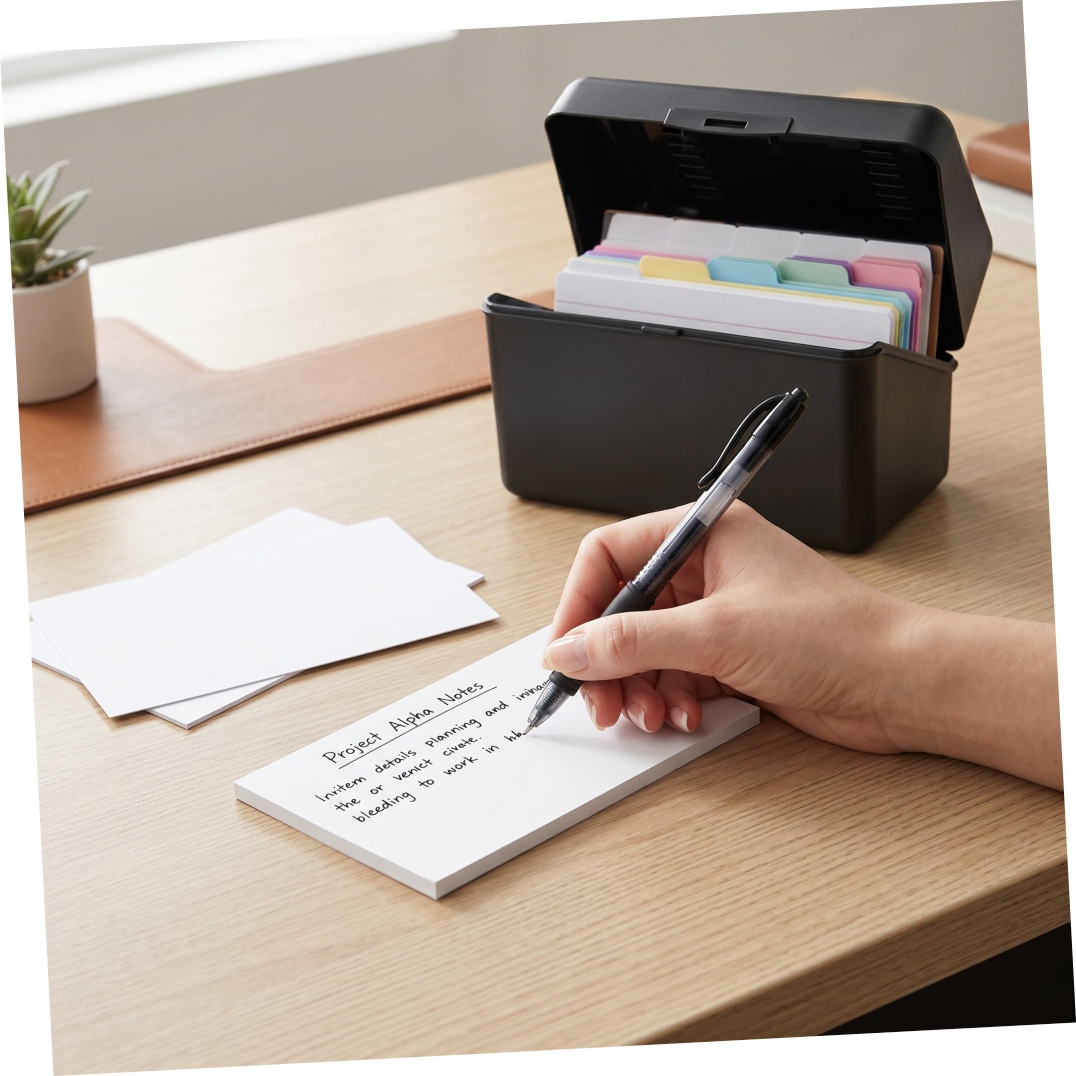 Contenitore Nero per Schede Indice, Set 2 Pezzi in Carta | Divisori Neri, Cartoncini Rigati Colorati, Anelli Metallici e Etichette Adesive