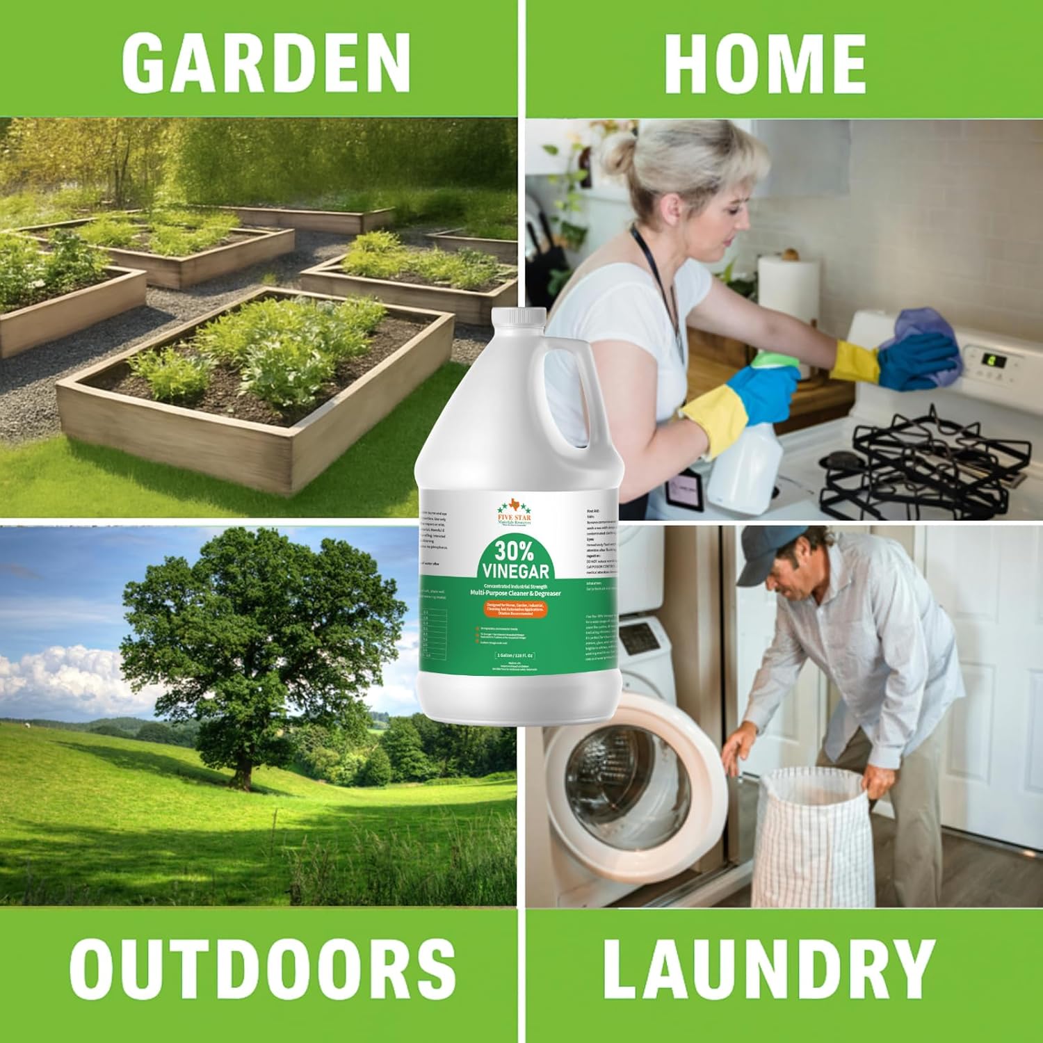 30% Vinegar Concentrated | White Vinegar for Cleaning and Garden | Horticultural, Home, and Outdoor Pure| Max Performance 7X Power | with Instructions | 8 Gallon (1024 fl oz)