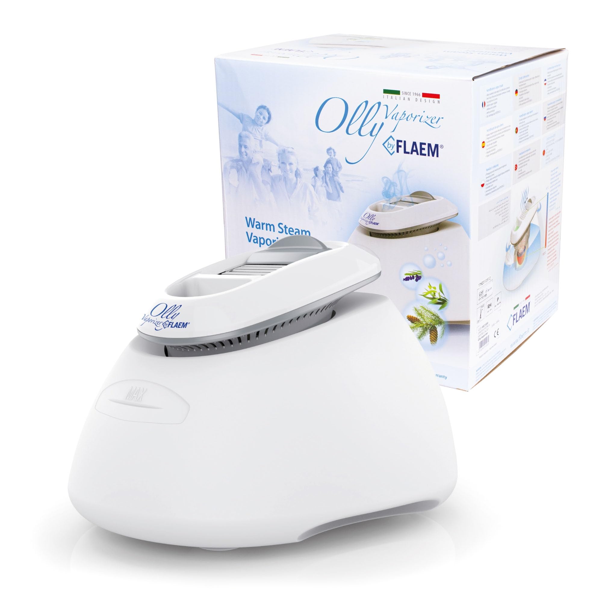 Flaem, Olly Humidificador de Ambiente, Difusor de Aceites Esenciales, Pre-Enfriamiento del Vapor Estéril, Seguro para los Niños, Luz Nocturna, Capacidad 4,5 l, Ideal para 25 m², Diseño Italiano