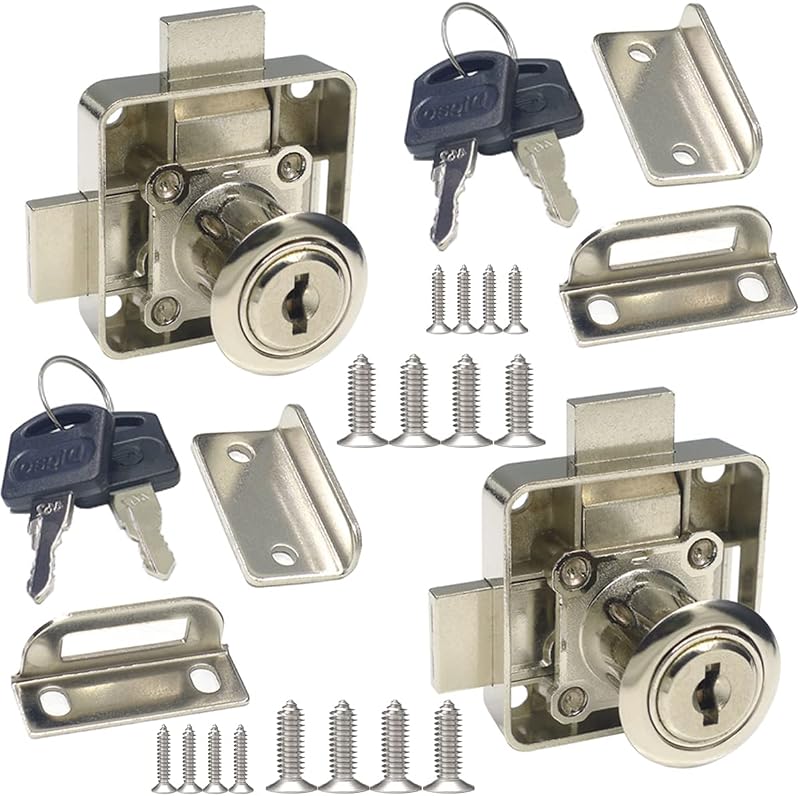 Double Door Cabinet Lock with Double Latch - Right Side Installation (2 Pack) - Keyed Alike - Drilling Diameter 3/4" or 19mm for (3/5" - 7/8") Door Panel