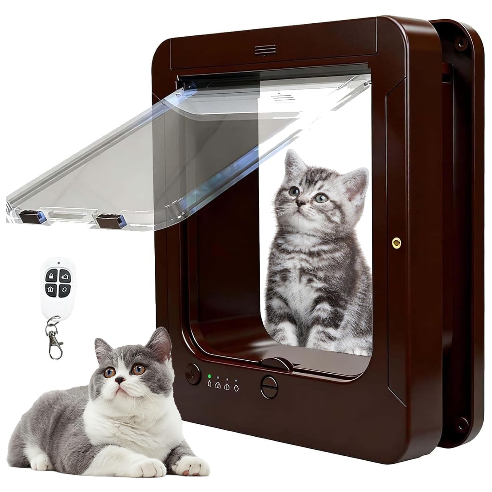 Chatière à puce électronique marron avec verrouillage 4 positions pour chat