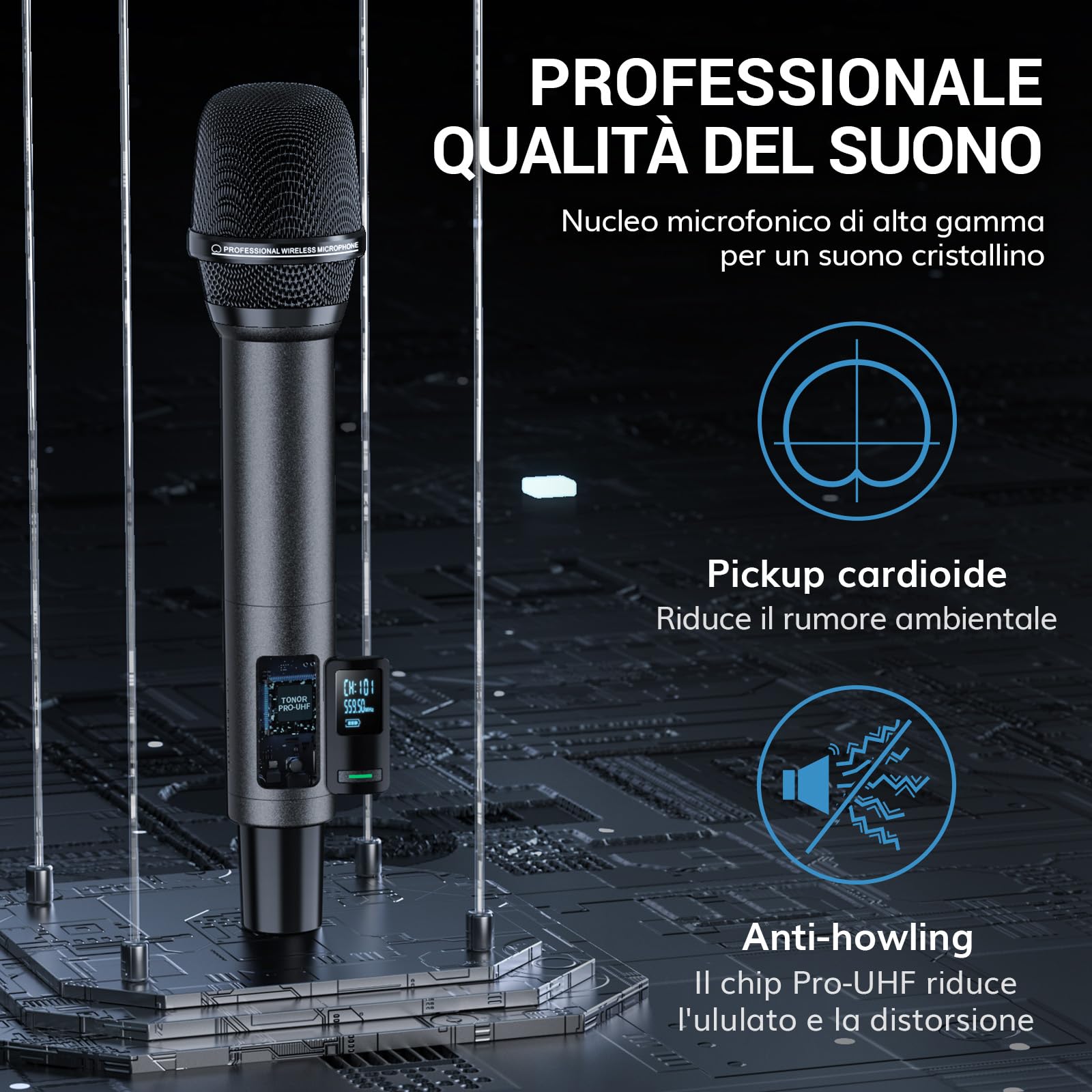 TONOR Microfono Wireless, Microfono Ricaricabile Professionale, Microfono Dinamico Cordless in Metallo 2x100 UHF per Karaoke, Chiesa, Canto, Matrimonio, Riunione, DJ, Volume Regolabile, 80 M,TW520