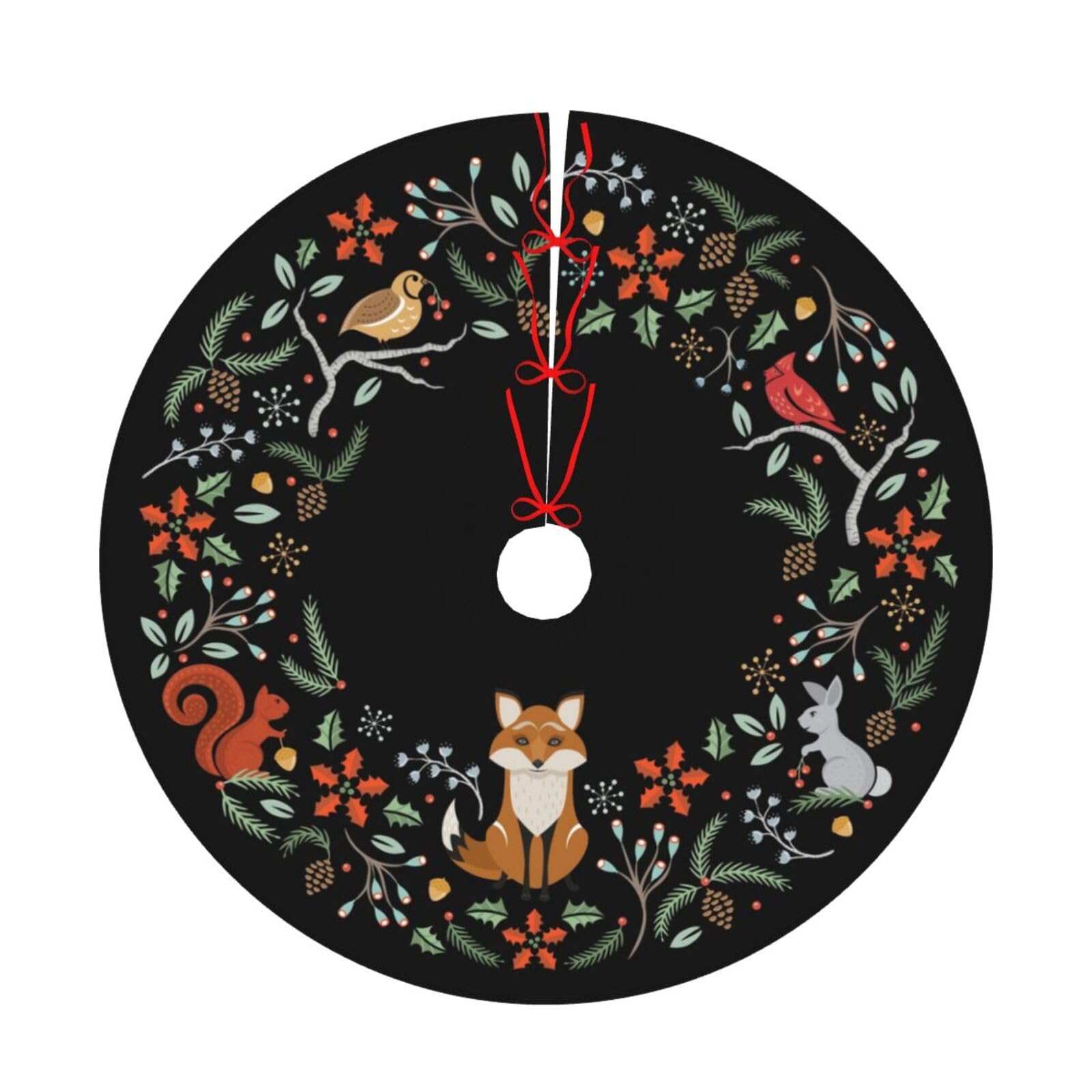 Woodland Wreath Christmas Tree Skirt 36 Inches Santa Snowflakes Ornaments Rustic Home Decorations New Year Holiday Party Farmhouse Decor Indoor Outdoor