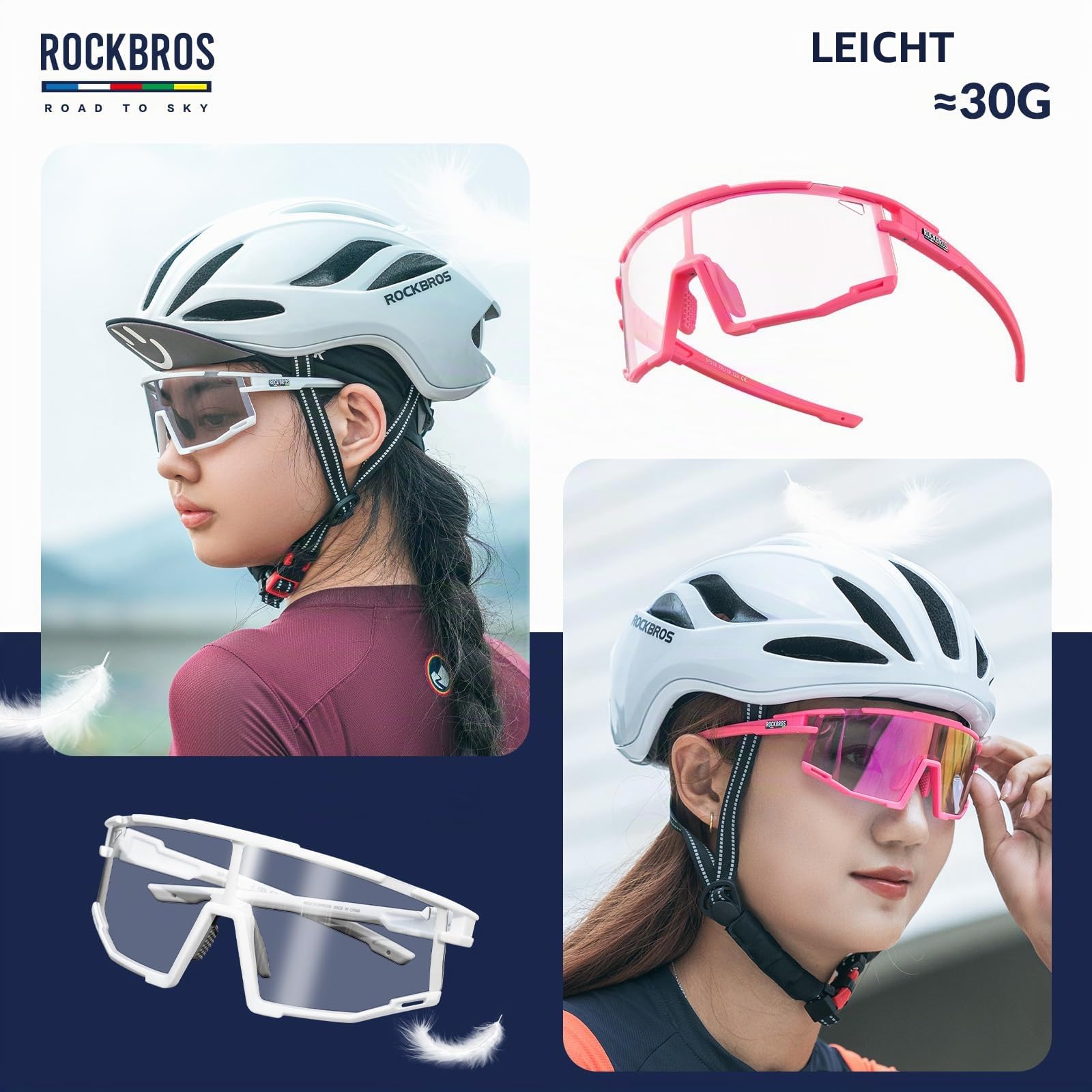 ROCKBROS Road to Sky Fahrradbrille Selbsttönende, Überbrille für Sehstärken | TR90-Rahmen Rutschfest Leicht, Sportsonnenbrille für Rennrad Outdoor Alltag