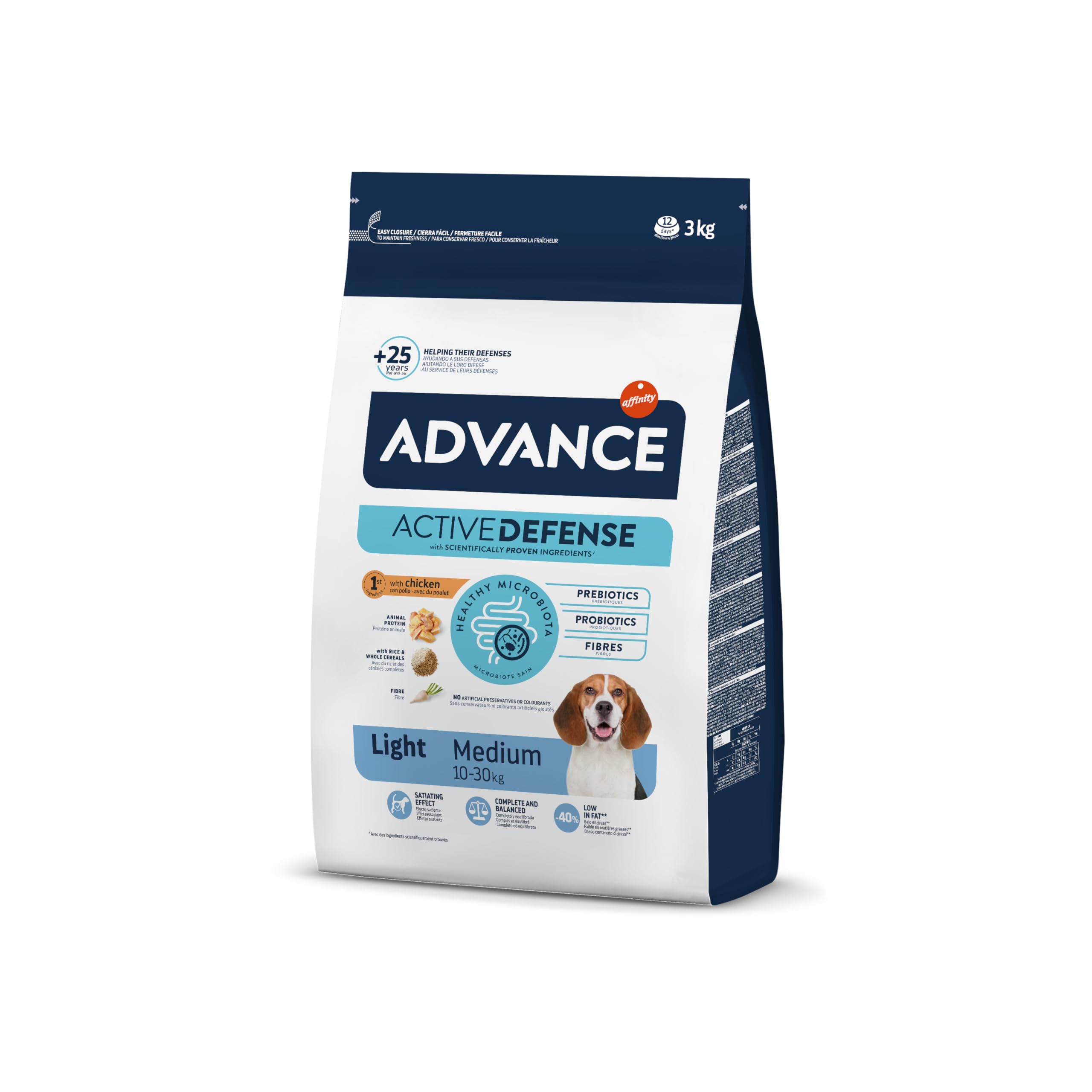 Advance Medium Adult Light, Pienso para Perros Adultos de Razas Medianas Bajo en Grasa con Pollo, 3kg