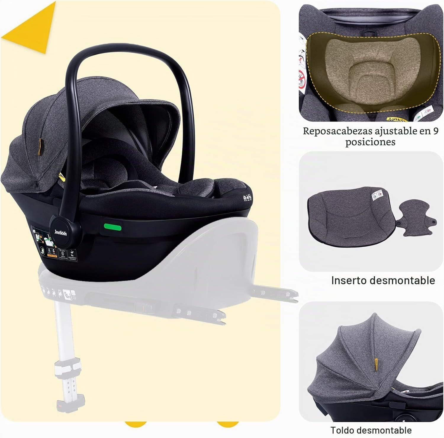 Jovikids Silla Coche Bebé ECE R129, Protección contra Impactos Laterales, Reposacabezas Ajustable, Silla de Coche Viajes para Recién Nacidos Grupo 0/0+, de 40 a 87 cm, 0-18 Meses (Negro)