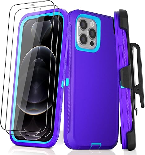 Miniatura 9 de Funda para iPhone 12 y iPhone 12 Pro (6.1 pulgadas), con 2 protectores de pantalla de vidrio templado protección resistente contra caídas de grado