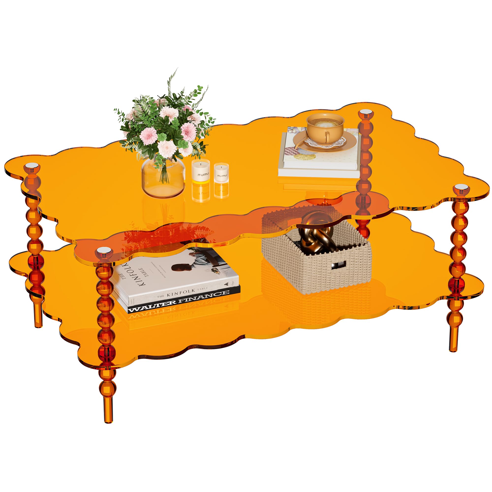 Acrylic Coffee Table 2-Tier Living Room Table with Storage Center Table Mid-Modern Century for Living Room Easy to
