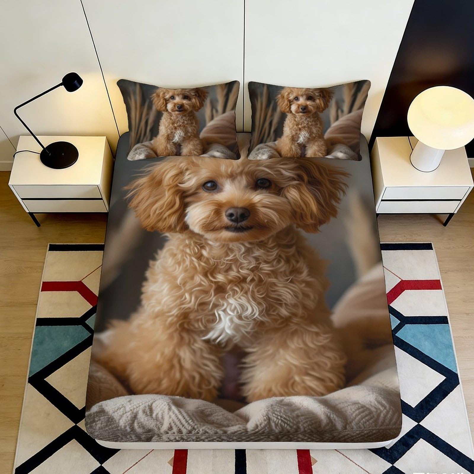 Dhbaneiok Style-2 3D Printed Brown Poodle Fitted Sheet Microfiber Soft Breathable Dog Pattern Mattress Cover For Bedroom Guest Room Decor 90X200x25cm