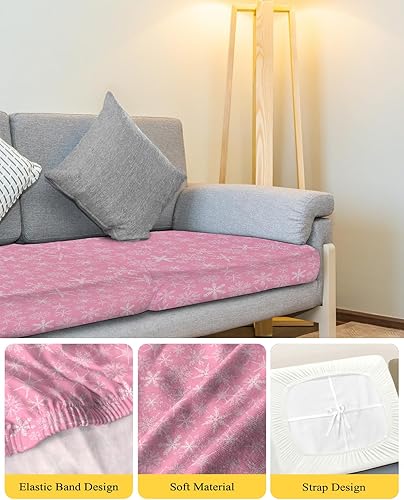 Miniatura 4 de Wowouhiya Pink Christmas Snowflake Couch Cushion Covers, Stretch Sofa Cover with Elastic Bottom, Xmas Winter Snowflake Sofa Slipcovers Protector