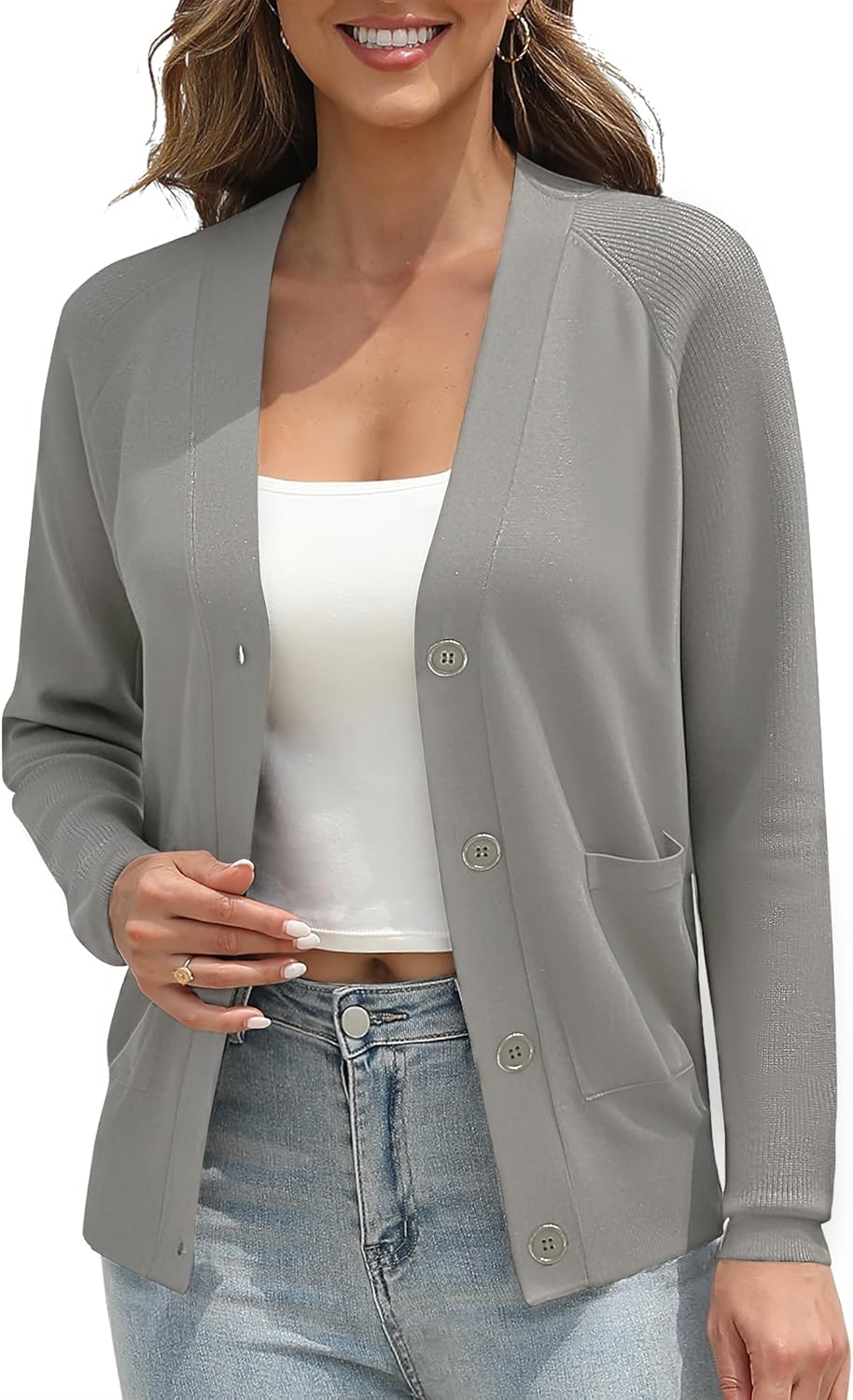 Urban CoCo Women's Long Sleeve Cropped Cardigan Sweater Button